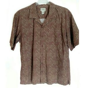 LL Bean Red & Tan Tribal Button Up Shirt sz Large